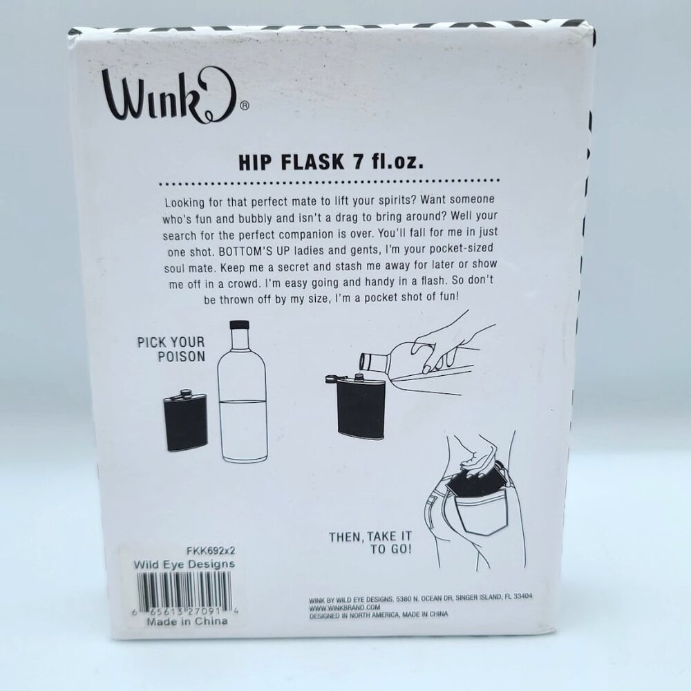 Wink Crazy Cat Lady Hip Flask 7 oz Pink Silver New in Box - Picture 3 of 4